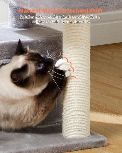 Deluxe 32" Light Grey Cat Tree Tower – Multi-Level Condos, Scratching Posts, Plush Perch & Play Toys