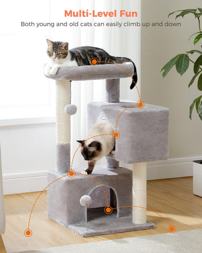 Deluxe 32" Light Grey Cat Tree Tower – Multi-Level Condos, Scratching Posts, Plush Perch & Play Toys