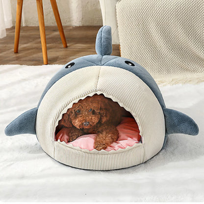 Shark-Shaped Cozy Cat Cave Bed – Warm Winter Mat House for Cats & Small Dogs