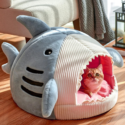 Shark-Shaped Cozy Cat Cave Bed – Warm Winter Mat House for Cats & Small Dogs